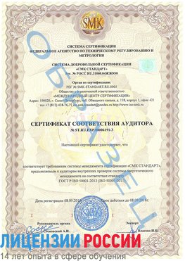 Образец сертификата соответствия аудитора №ST.RU.EXP.00006191-3 Сортавала Сертификат ISO 50001